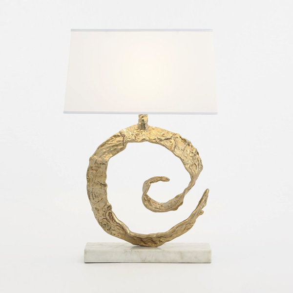 Picture of SWIRL TABLE LAMP, BRASS/WHT