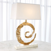 Picture of SWIRL TABLE LAMP, BRASS/WHT